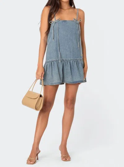 Le Lis Bow Detail Sleeveless Dress In Light Denim