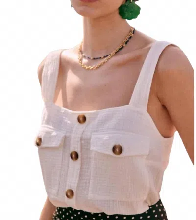 Le Lis Button Cropped Top In Beige In Pink