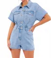 Le Lis Button Down Romper In Denim In Multi