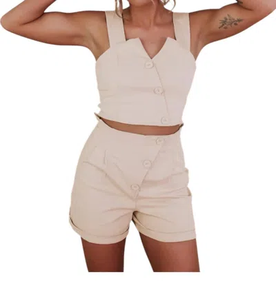 Le Lis Button Down Short And Cropped Top Set In Cream In White