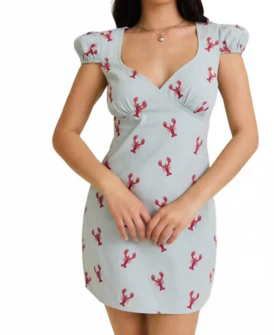 Le Lis Cap Sleeve V-neck Lobster Graphic Mini Dress In Light Blue + Red
