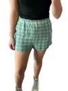 LE LIS CHECK ELASTIC SHORTS IN GREEN