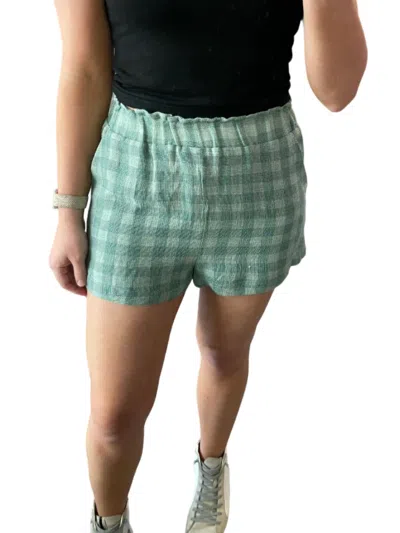 Le Lis Check Elastic Shorts In Green In Blue