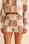 Le Lis Checkered Sweater Shorts In Cream/taupe In Multi