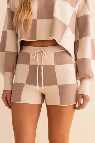 Le Lis Checkered Sweater Shorts In Cream/taupe In Neutral