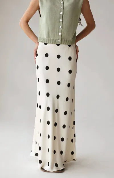 Le Lis Classic Polka Dot Satin High-waisted Maxi Skirt In White/black In Multi