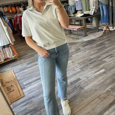 Le Lis Collared Terry Knit Top In Heather Grey