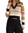 Le Lis Collared V-neck Sweater In Multi In Brown