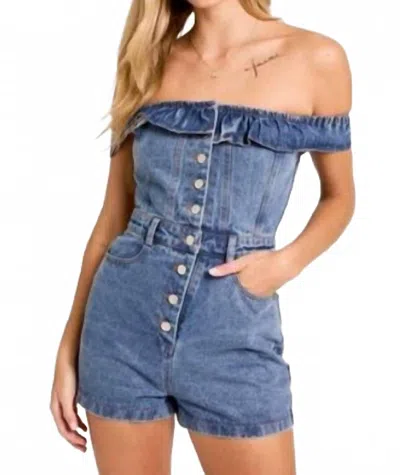 Le Lis Collins Off The Shoulder Romper In Denim In Blue