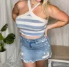 Le Lis Cool For The Summer Striped Halter Tank Top In Blue