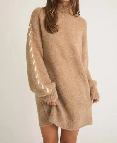Le Lis Cozy Mock Neck Stitch Detail Sweater Dress In Mocha In Brown
