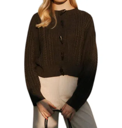Le Lis Crew Cable Cardigan In Brown