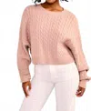 Le Lis Crew Neck Long Sleeve Cable Knit Sweater In Tan In Multi