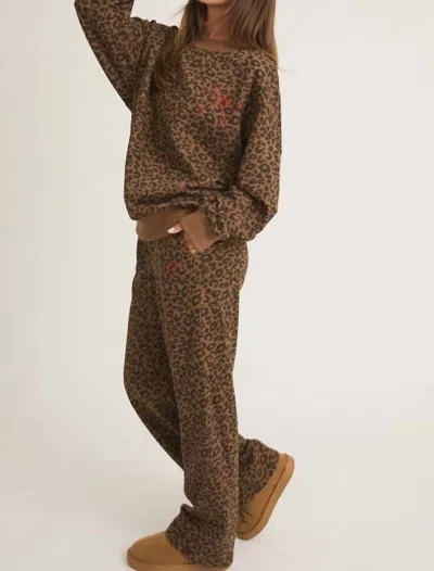 Le Lis Crew Neck Washed Leopard Sweatshirt With Sweatpants Set In Brown-black Leopard In Multi