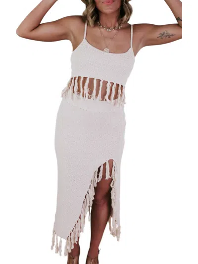 Le Lis Crop Top And Crochet Skirt Two-piece Set In Natural In White