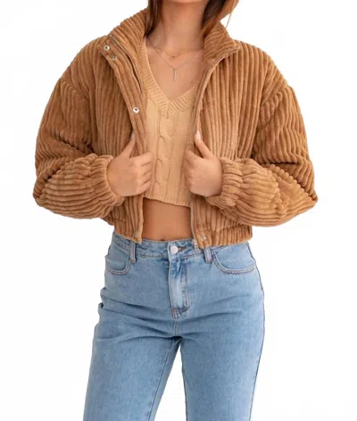 Le Lis Cropped Corduroy Puffer Jacket In Brown