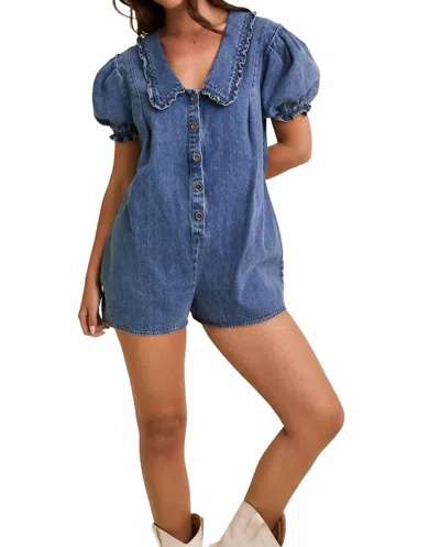 Le Lis Daisy Denim Romper In Denim Blue