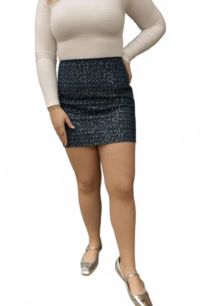 Le Lis Demi Sequin Skirt In Denim In Blue