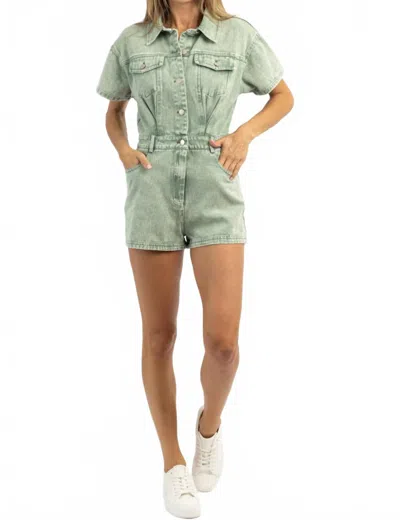 Le Lis Denim Button Romper In Vintage Olive In Multi