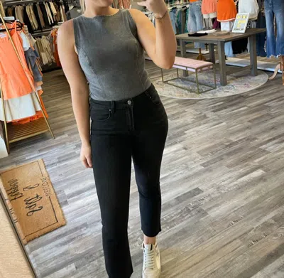 Le Lis Denim Look Boat Neck Bodysuit In Charcoal