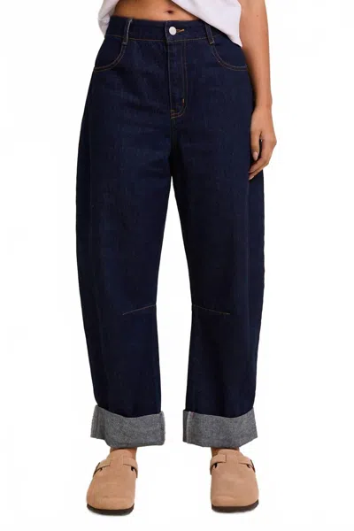 Le Lis Denim Roll-up Barrel Pants In Blue