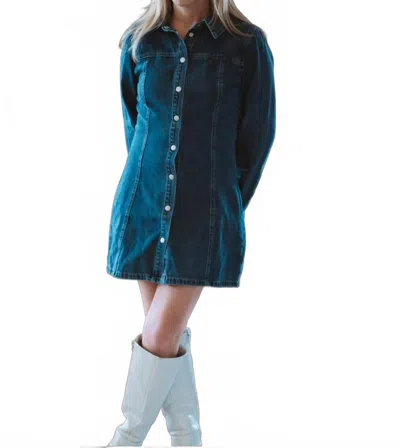 Le Lis Denim With Button Mini Dress In Blue