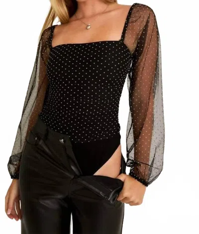 Le Lis Dina Polka Dot Long Sleeve Bodysuit In Black/white In Blue