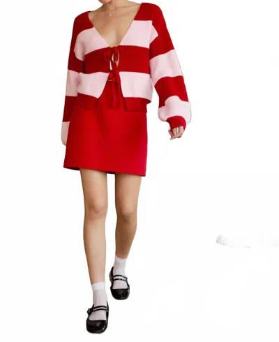 Le Lis Dover Striped Cardigan In Pink & Red Stripes