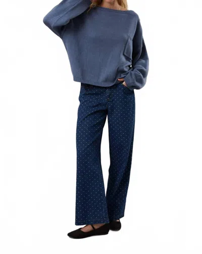 Le Lis Eliza Oversized Wide Neckline Sweater In Dusty Blue