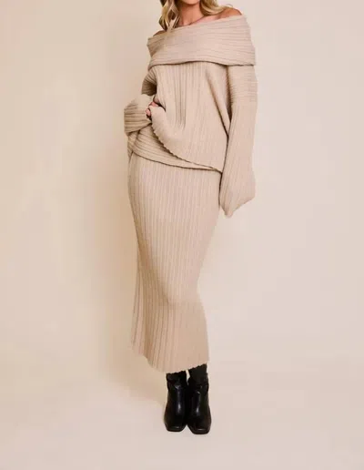 Le Lis Elsie Off The Shoulder Sweater In Beige In Animal Print