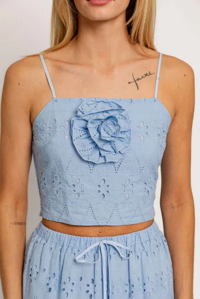 Le Lis Enchanting Eyelet Top In Blue