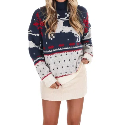 Le Lis Fair Isle High Neck Sweater In Dusty Blue In Multi