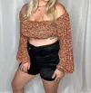 Le Lis Florals Forever Long Sleeve Crop Top In Red