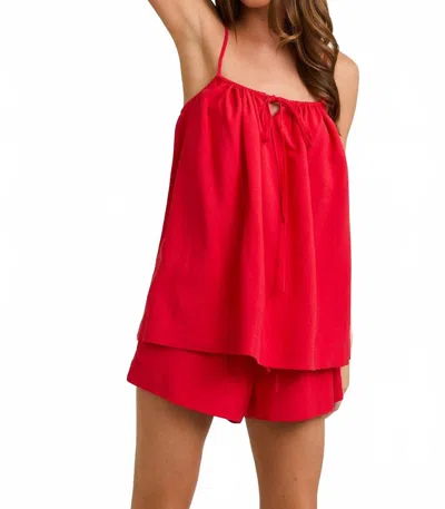 Le Lis Frankie Shirred Neck Tank And Short Set In Red