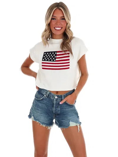 Le Lis Freedom Found Boxy Short Sleeve Sweater In White