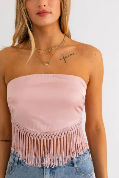 Le Lis Fringe Tube Top In Pink In Multi