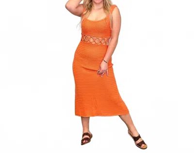 Le Lis Get Down Girl Cotton Blend Crochet Cut Out Midi Dress In Orange In Pattern