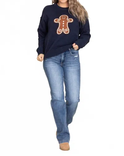 Le Lis Gingerbread Man Long Sleeve Sweater In Navy In Blue