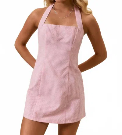 Le Lis Gingham Halter Dress In Pink