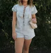 Le Lis Gingham Tie Front Set In Blue In White