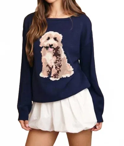 Le Lis Goldendoodle Graphic Sweater In Navy In Blue