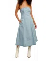 Le Lis Hadley Strapless Denim Midi Dress In Light Wash In Blue