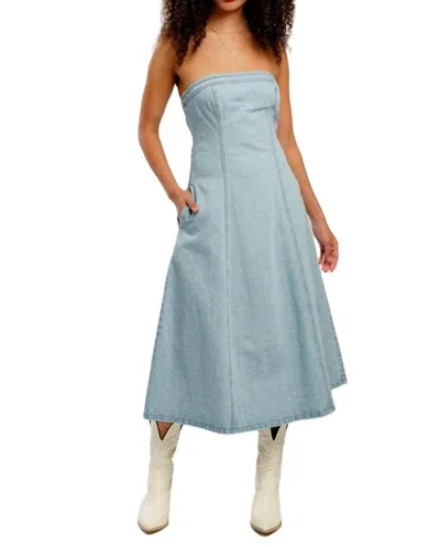 Le Lis Hadley Strapless Denim Midi Dress In Light Wash In Blue