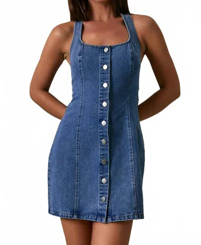 Le Lis Halter Neck Mini Dress In Denim In Blue