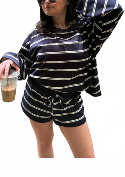 Le Lis Hamptons Boat Neck Top In Navy-cream Stripe In Black
