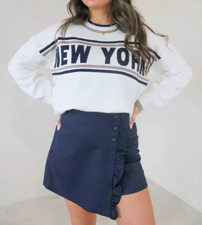 Le Lis Hello New York Long Sleeve Sweater In White In Blue