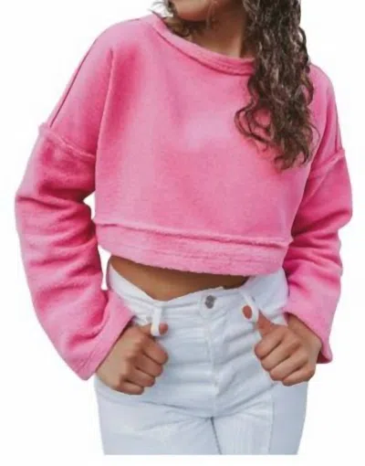 Le Lis Hey Barbie French Terry Cropped Pullover In Bright Pink