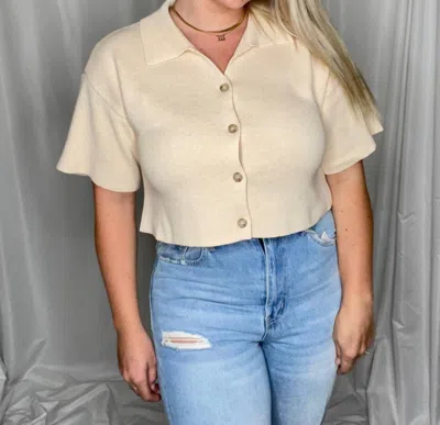 Le Lis High Tide Knit Button Up Top In Cream In Animal Print