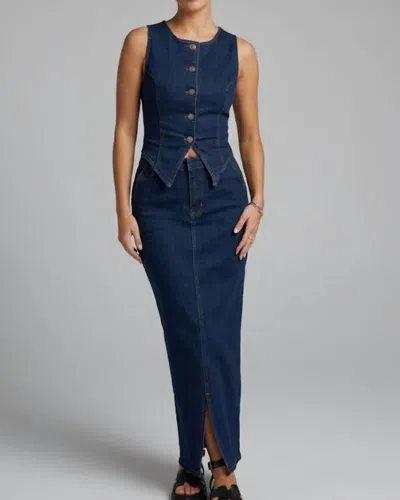 Le Lis High Waist Long Denim Skirt In Blue