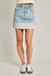Le Lis High Waisted Cuffed Denim Mini Skirt In Light Denim
